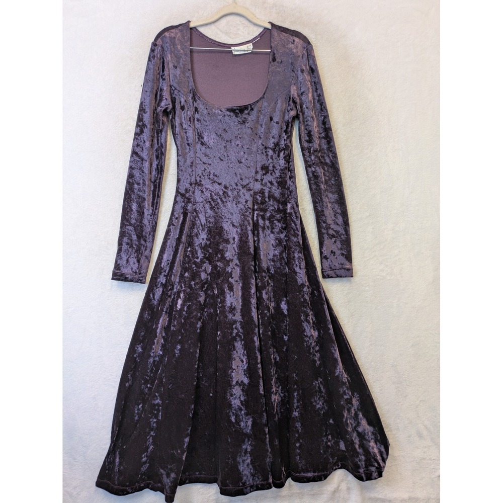 Jumping Joy Maxi Dress Women's M Purple Crushed Velvet Scoop Neck Long Sleeve